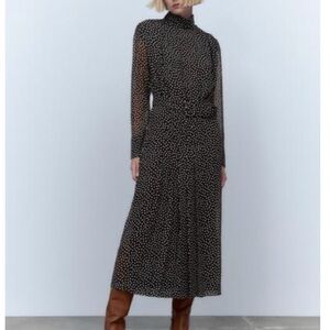NWT Zara Black and White Polka Dot Long Sleeve Dress